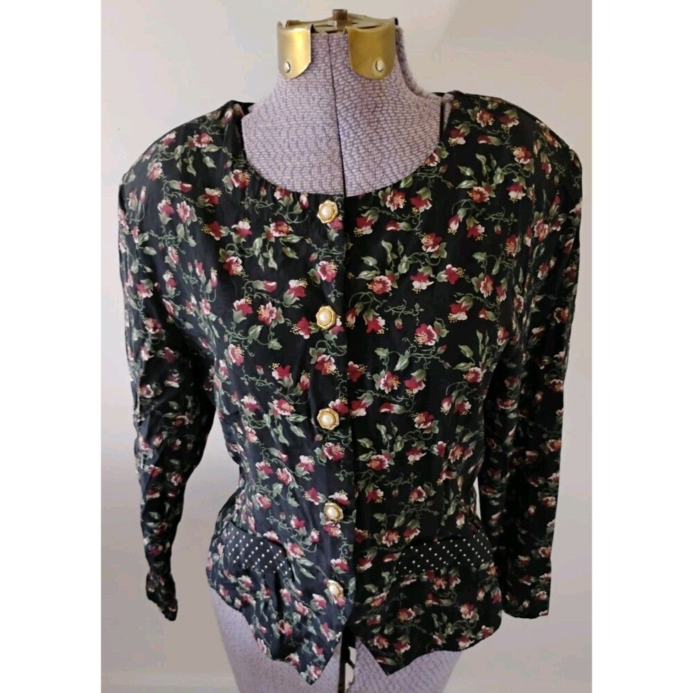 Vtg Byer Women's Jacket Cottage Core Floral sz M Pearl Buttons Rayon Blend